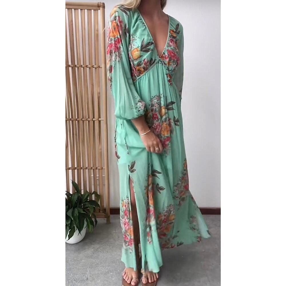 Auguste the Label Jennifer Maxi Dress Green Floral Boho Lightweight Lined Size S - Picture 15 of 16